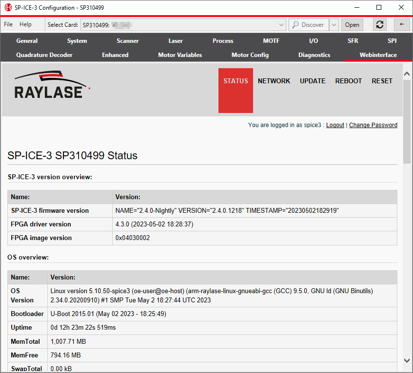 SP-ICE-3 Web Interface-Status-Top